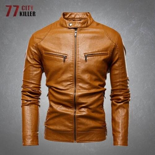 Vintage Leather Jacket Men Fleece Multi-Pockets Zipper Design PU Slim Coats Male Street Fashion Casual Motorcycle Mens Jackets