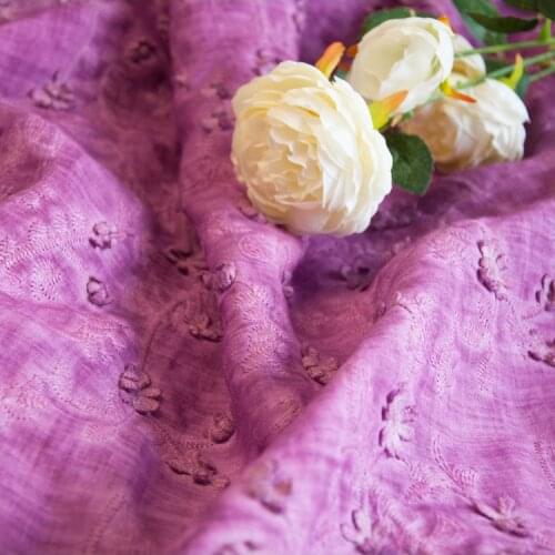 High quality natural ramie fabric Purple tridimensional flower patchwork High grade skirt Cheongsam robe shirt dress tissu