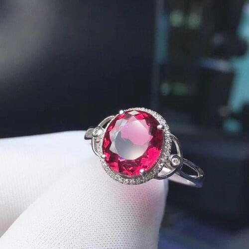 H613 Fine Jewelry Real 18K Rose Gold AU750 100% Natural Red Tourmaline Gemstone 3.02ct Female Rings for Women Fine Ring