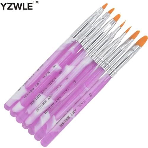 YZWLE 7 Pcs/Pack Acrylic Nail Art Tips UV Gel Builder Set Painting Brush Design Pen DIY 21