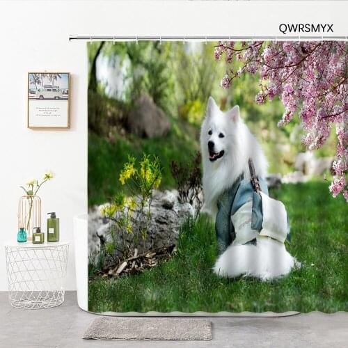 White Silver Fox Green Garden Scenery Shower Curtains Bath Curtain Home Decor Background Hanging Cloth Bathroom Accessories