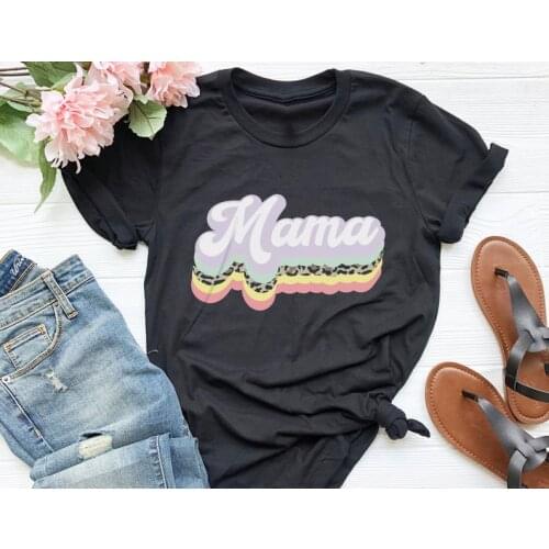 Mama Leopard Retro Mom t-Shirt Lover Fashion Short Sleeve Women Cotton Harajuku Graphic Female Clothing O Neck Caiyun shirt