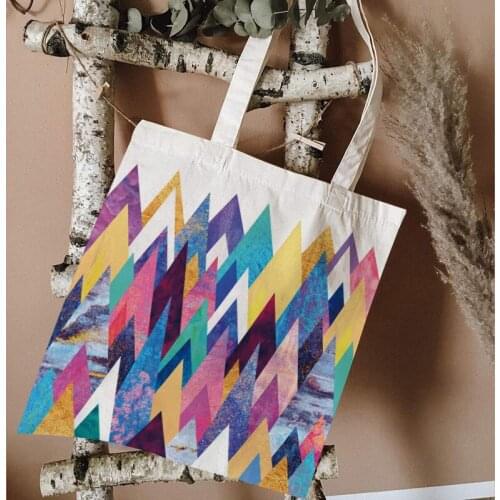 Sun Peaks Abstract Pattern Female Cosmetic Bag Striped Beach Bag Colorful Geometric Tote Bags Creative Fashion Shopping Bags