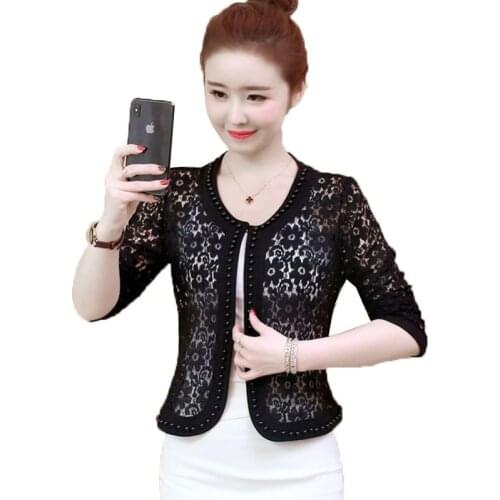 Women Jacket Long Sleeve Black Hollow Lace Jacket Fashion Womens Short Jackets 2020 Spring Summer Sun Protection Clothing