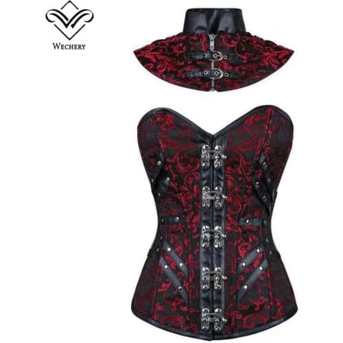 Wechery Steampunk Corset Top Corselet Gothic Womens Gothic Clothing Womens Binders and Shapers 2pcs Set