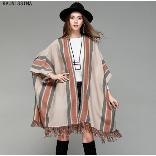 Women Autumn Winter New Tassled Knitted Sweaters Mid-Length All-match Batwing Sleeve Swing Sweater Ladies Wrap Cardigans