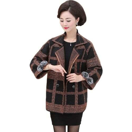 New Woolen Blend Jacket Women Wool Coat Plaid Oversize Middle-aged women High Quality Plus Size Casual Wool Overcoat 4XL A1094