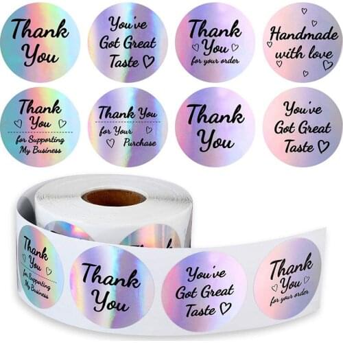 1.5 inch Thank You Stickers Roll Small Business 500 Pcs Round Shape Thank You Labels Holographic Stickers for Gift Wraps,Package