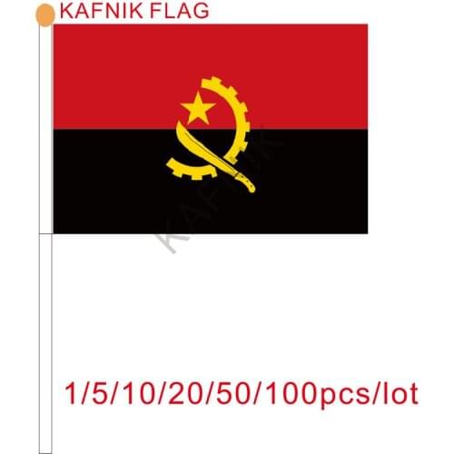 KAFNIK ,10/20/50/100pcs Angola Hand Flag National Hand Flag 14*21cm Polyester Small Size Flying Banner Custom Hand flag