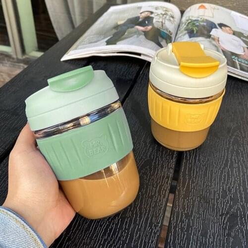 350/500ml Glass Coffee Mug Water Bottle Household Cute Portable Handy Glass Water Cup Tea Cup With Straw And Sleeve