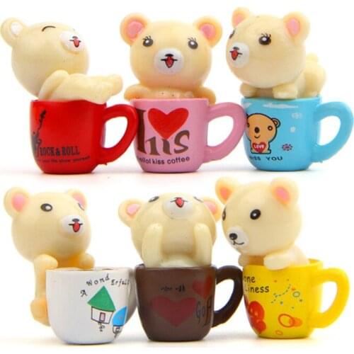 6Pcs/Set Anime Rilakkuma Pvc Doll Teacup Bear Cartoon Figure Model Toy Micro Landscape Garden Home Decoration