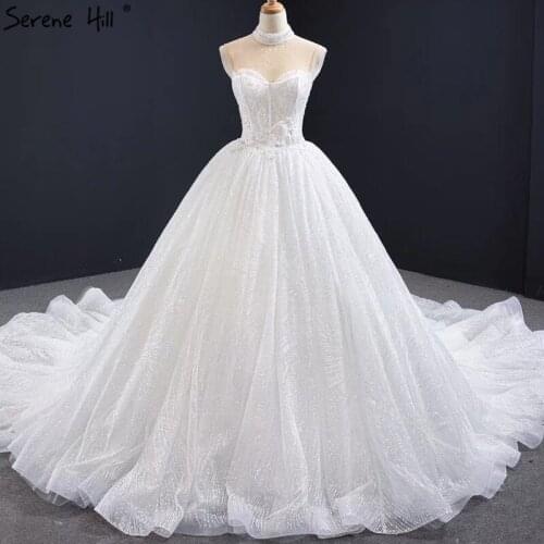 White High Quality O-Neck Sexy Wedding Dresses 2020 Sleeveless Sequins Sparkle Bridal Gowns HM67062 Custom Made
