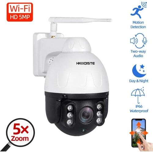 Wireless CCTV Outdoor Security PTZ Dome Camera 5MP WiFi 5X Optical Zoom Home Video Surveillance Camera 2Way Audio Cloud storage