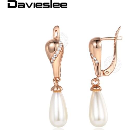 Elegant Stud Earrings For Women 585 Rose Gold Filled Fashion Jewelry Gifts Simulated Pearl Cubic Zirconia Earrings LGEM37