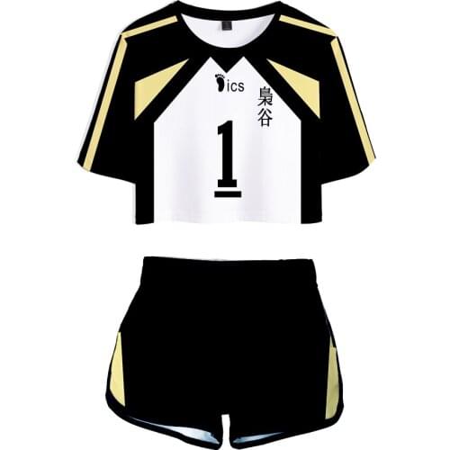 Haikyuu!! Two Piece Set Summer Sexy Cotton T shirt Woman Shorts and Crop Top Fashion Women Tracksuit