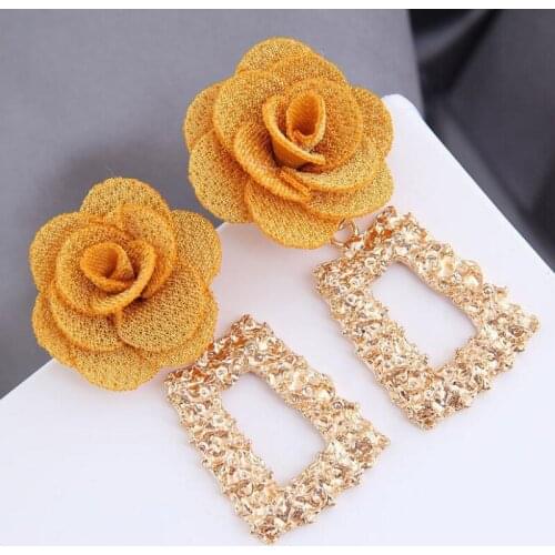 Personality Women Long Metal Geometric Flower Exaggerated Dangle Earrings Jewelry 2021