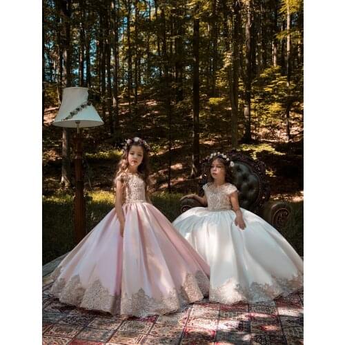 Custom Made Cute Kids Flower Girl Dress First Communion Dresses Birthday Party Holiday Princess Gown Lace Flower Girl Dress