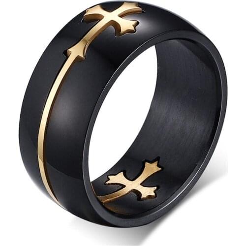 Titanium cross rings for men punk black gold color cool masculine titanium stainless steel fashion accessory party gift size7-13