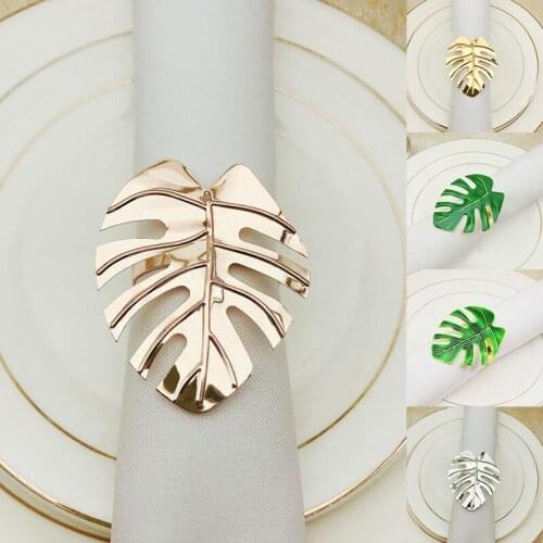1Pc Tropical Gold Leaf Napkin Rings for Wedding Party Napkin Holder Metal Circ Napkin Buckle Holiday Table Decoration Gift