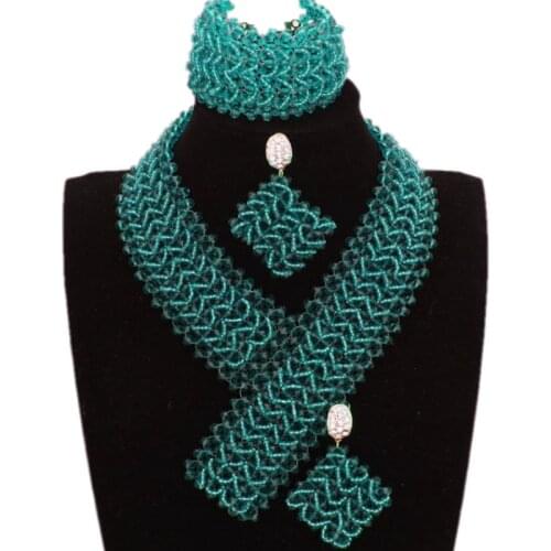 Dudo Store Fine Jewelry Sets For Women Teal Green Traditional African Bridal Jewelry Set Free Shipping Necklace Set Wedding
