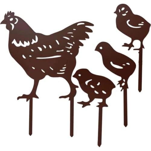Chicken And Her Babies Garden Stakes Yard Animal Silhouette Stake Ornaments For Outdoor Garden Yard Enjoy Special Discounts
