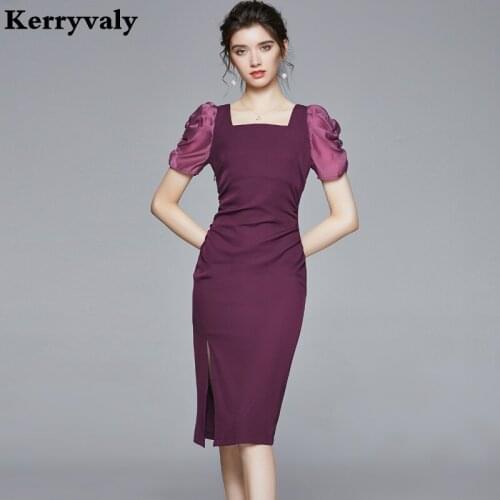 Summer Slim-Fit Purple Sexy Bodycon Dress Vestidos Za Verano 2021 Short-Sleeved Slim Midi Party Dress Kleider Damen K8202