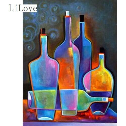 LI LOYE Abstract painting 5D DIY Diamond embroidery kit Five bottles of wine diamond mosaic picture full rhinestone Decor FZ411