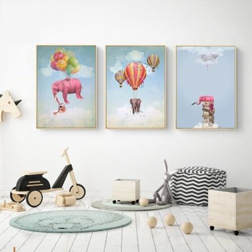 Maeham Baby Hot Air Balloon Elephant Canvas Poster Nursery Wall Art Print Painting Nordic Picture Children Bedroom Decoration
