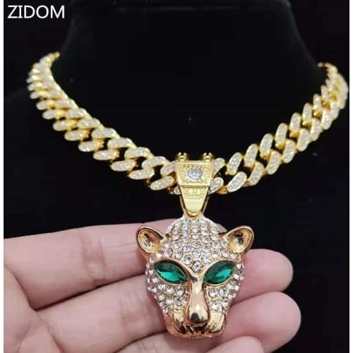 Men Women Hip Hop Leopard Pendant Necklace Miami Cuban Chain Iced Out Bling HipHop animal Necklaces Fashion Charm Jewelry