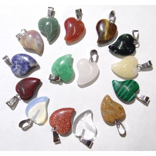 Wholesale 30Pcs/ natural Gold sand stone sodalite crystal agates epidote heart pendants For DIY pendants jewelry making