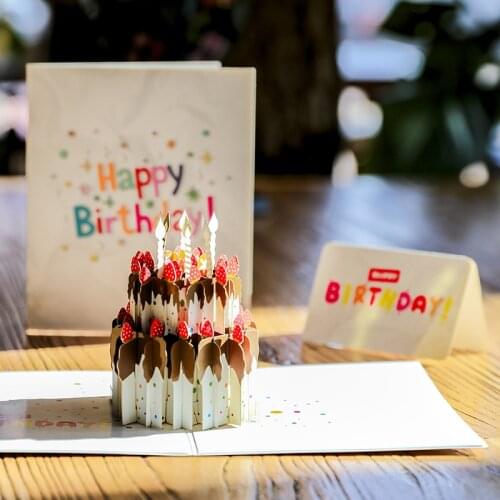 Birthday card 3D three-dimensional greeting card Birthday cake shape hollow paper sculpture Blessing card letter paper