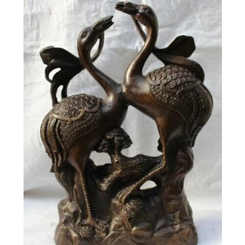 Song voge gem S1849 10" Chinese Fengshui Bronze Double Love Red-Crowned Crane Ruyi Statue Sculpture