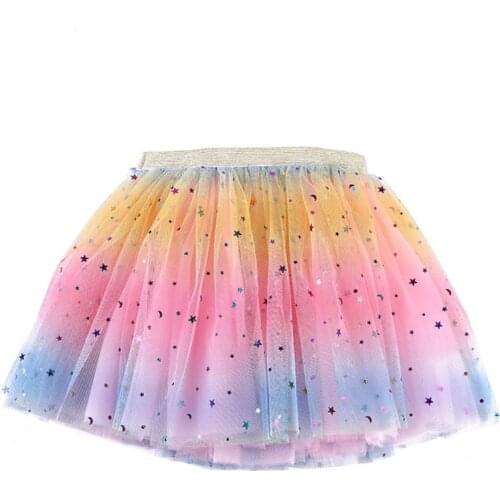 Baby Girls Colorful Tutu Skirt Shiny Star Sequins Ruffle Tulle Ballet Pettiskirt 4X7C