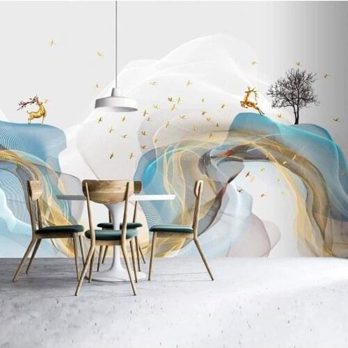 Custom Photo Wallpaper Chinese Style Modern 3D Abstract Line Ink Landscape Elk Background Wall Mural Living Room Papel De Parede