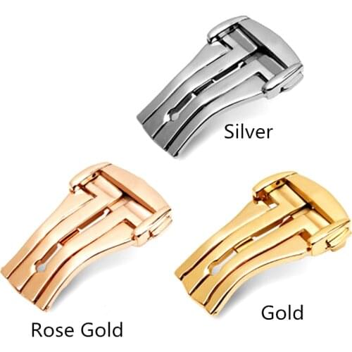 Stainless Steel Butterfly Deployment Clasp18mm 20mm Black Silver Rose Gold Buckle Special For OMEGA Rubber Leather Strap