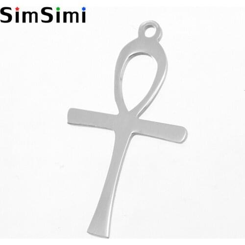 Simsimi ankh cross stainless steel Egypt crux ansata cross diy Pendant mirror polished small Necklace Pendant wholesale 50pcs
