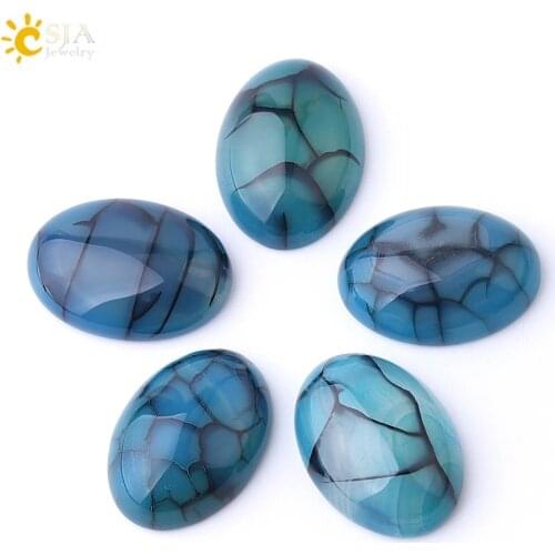 CSJA Blue Dragon Veins Agates Cabochon CAB Beads Natural Stone for Jewelry Making Accessories 18x25/25x35/30x40 mm NO Hole F837