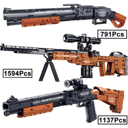 Military Series WW2 AWM Sniper Rifle M4 Shotgun Fire Bullets 98K Model Building Blocks Winchester Gun PUBG SWAT Toys Boys Gift