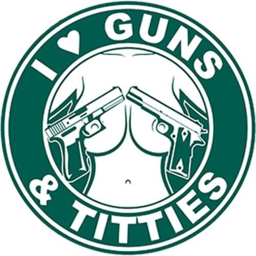 SZWL I Love Guns and Titties Gun Titts Decal Waterproof JDM Art Car Sticker Personality Auto Accessories Vinyl Decals,13cm*13cm