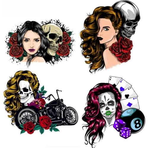 Volkrays Beauty Skull Biker Sticker Decal Waterproof Car Sticker for Auto Motorcycle Album Laptop Luggage Vinyl,15cm*10cm