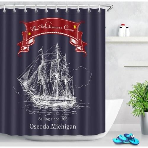 Hand Drawn Sailboat Shower Curtain Kids Bathroom Decor Bathroom Decor Retro Style Waterproof Polyester Fabric Bath Curtains