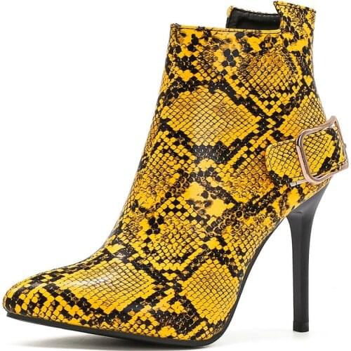 AGODOR Snake Print Ankle Boots Ladies Pointed Toe Thin High Heel Boots Fashion Ankle Booties for Women Winter Boots Size 34-45