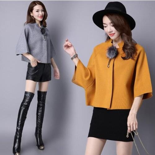 2017 New Arrival Autumn Women Batwing Sleeve Cardigan Fashion Pure Color Knitted Sweater Coat Outwear Cardigan