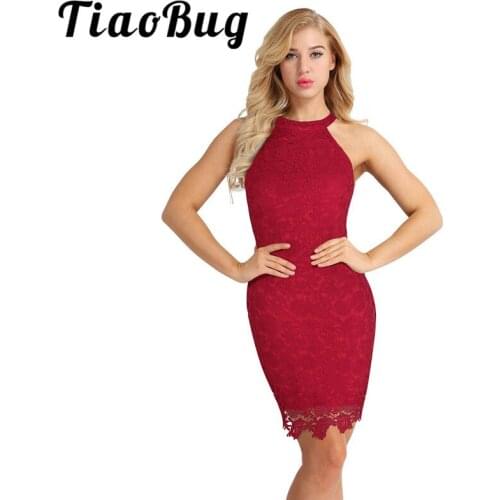 Women Ladies Halter Neck Sleeveless Floral Lace Cocktail Dresses Elegant Party Formal Dress Robe de Cocktail 2020 Prom Dress