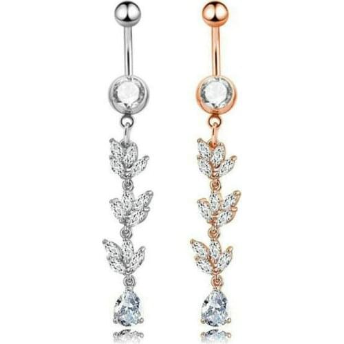 12pcs/lot Clear CZ Leaf Belly Ring Sexy Fashion Belly Ring Piercing Ombligo for Woman Party Gift