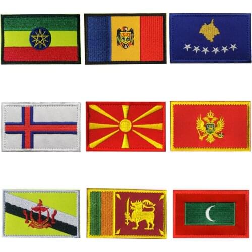 1PC 3D Embroidered Flag Badge Ethiopia Moldova Sri Lanka Maldives Montenegro Denim Jacket Clothes Hat Armband Patch 8*5cm