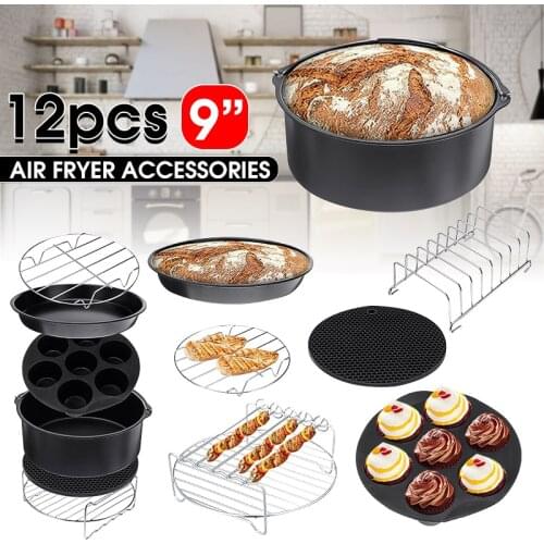 12pcs 9 Inch Fit for Airfryer 5.2-6.8QT AirFryer Accessories Baking Basket Pizza Plate Grill Pot Kitchen Cooking Tool for Party