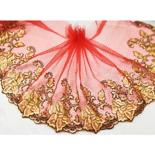 2 Meters Fabric Lace Red Width Gold Sweet Cordate Lace Trim DIY Craft Materials Clothing Accessories Embroidered Lace Mesh