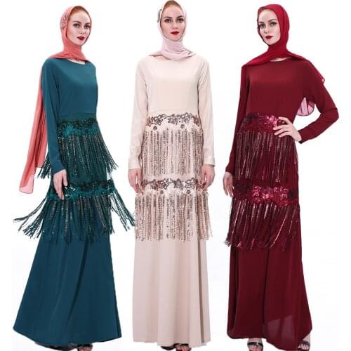2020 New Abayas For Women Muslim Dress Women Gamis Muslim Fashion Femme Djelaba Middle East Sequins Tassel Robe Dress