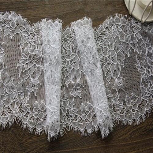 3meters/lot 14cm Wide White Black Polyester Floral Embroidery African lace fabric Eyelash Lace Trim Fabric for Clothing DIY